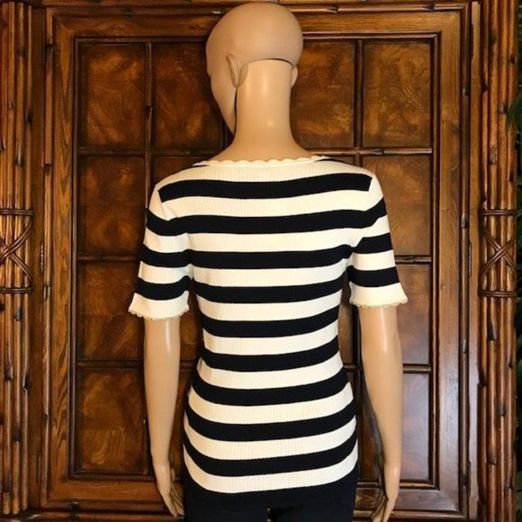 LOFT Scallop Gold Tip Sleeve Stripe Rib Knit Top - Picture 2 of 14